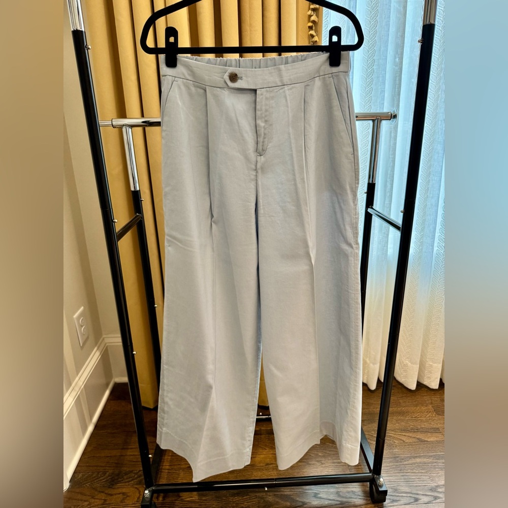 High-rise stretch linen blend wide leg trousers / pants